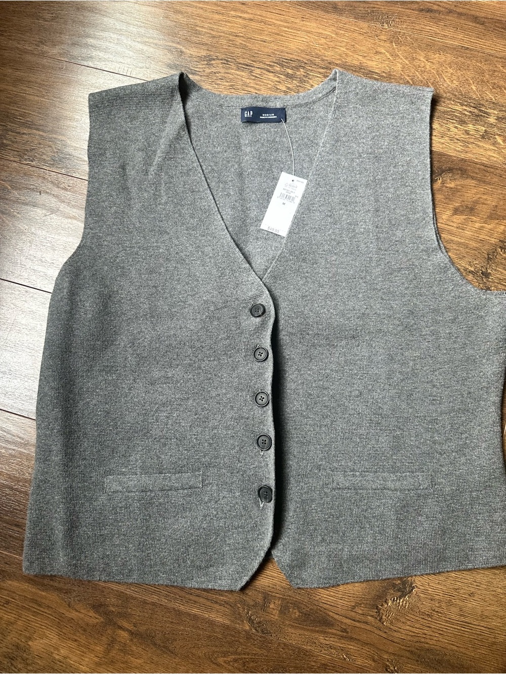 GAP Heather Gray V-Neck Button Front Knit Vest